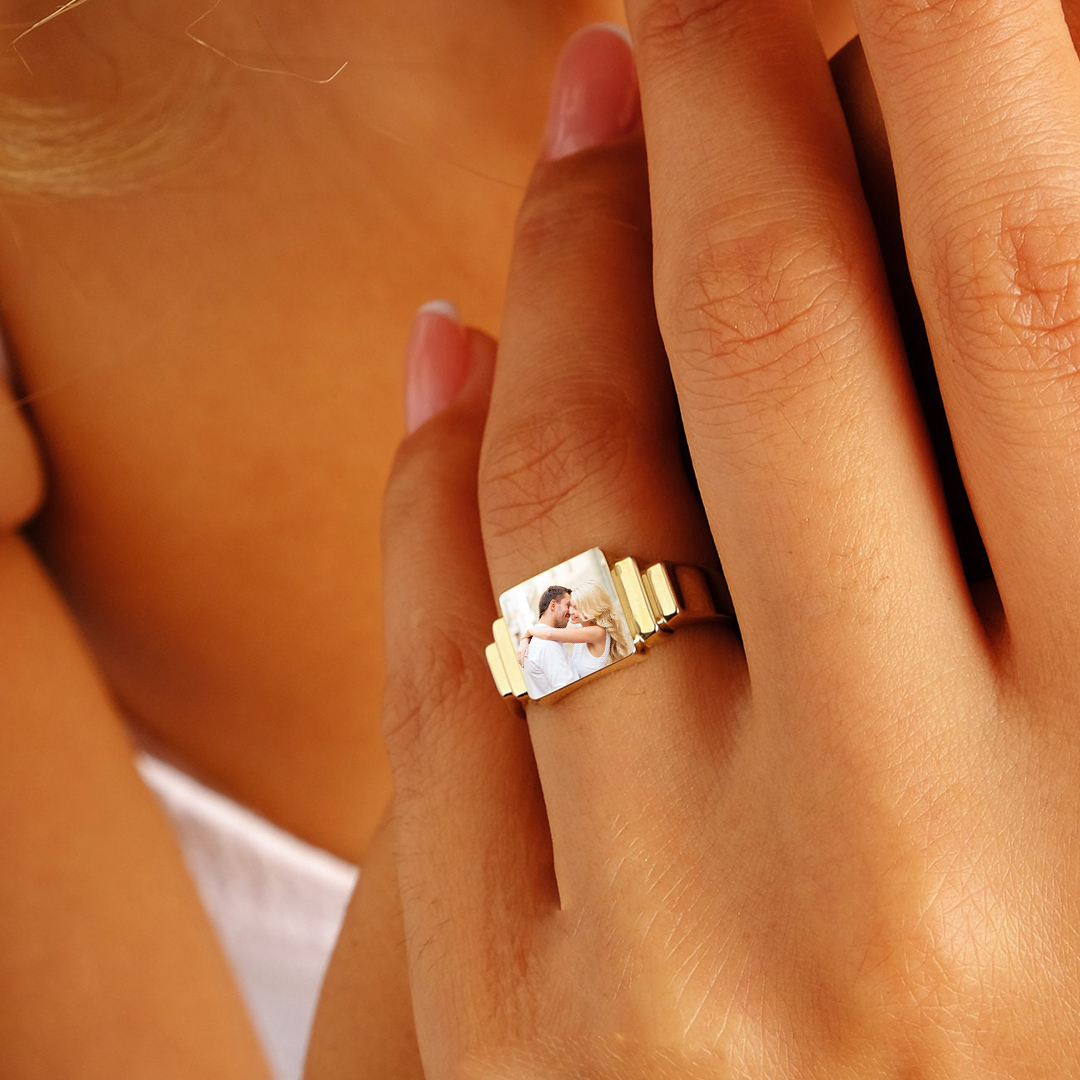 S925 Photo Custom Dainty Square Ring