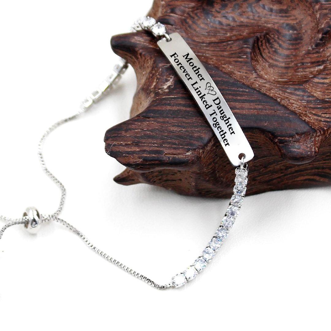 Mother and Daughter Forever Linked Together Long Strip Tennis Bracelet