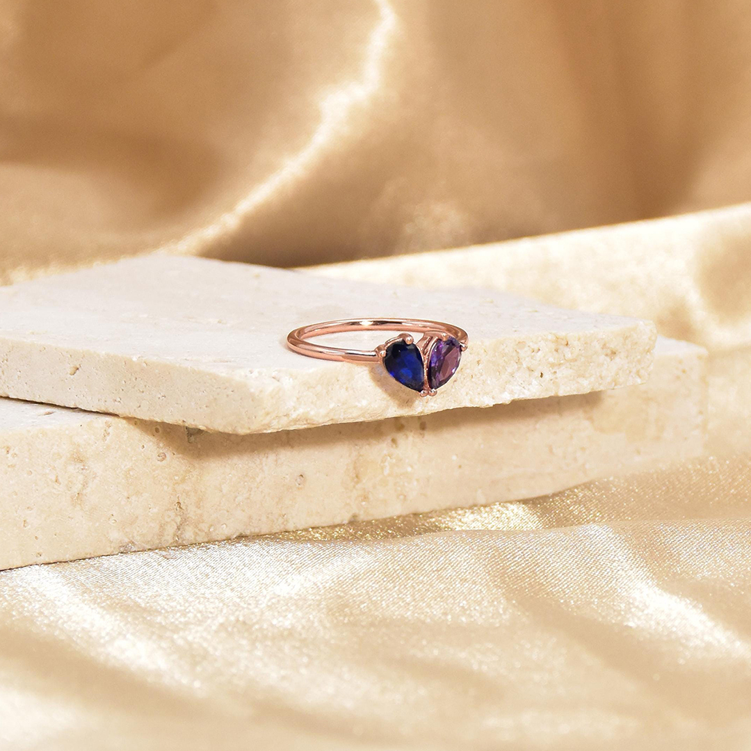 Mother & Daughter Forever Linked Together Customized Birthstones Heart Ring