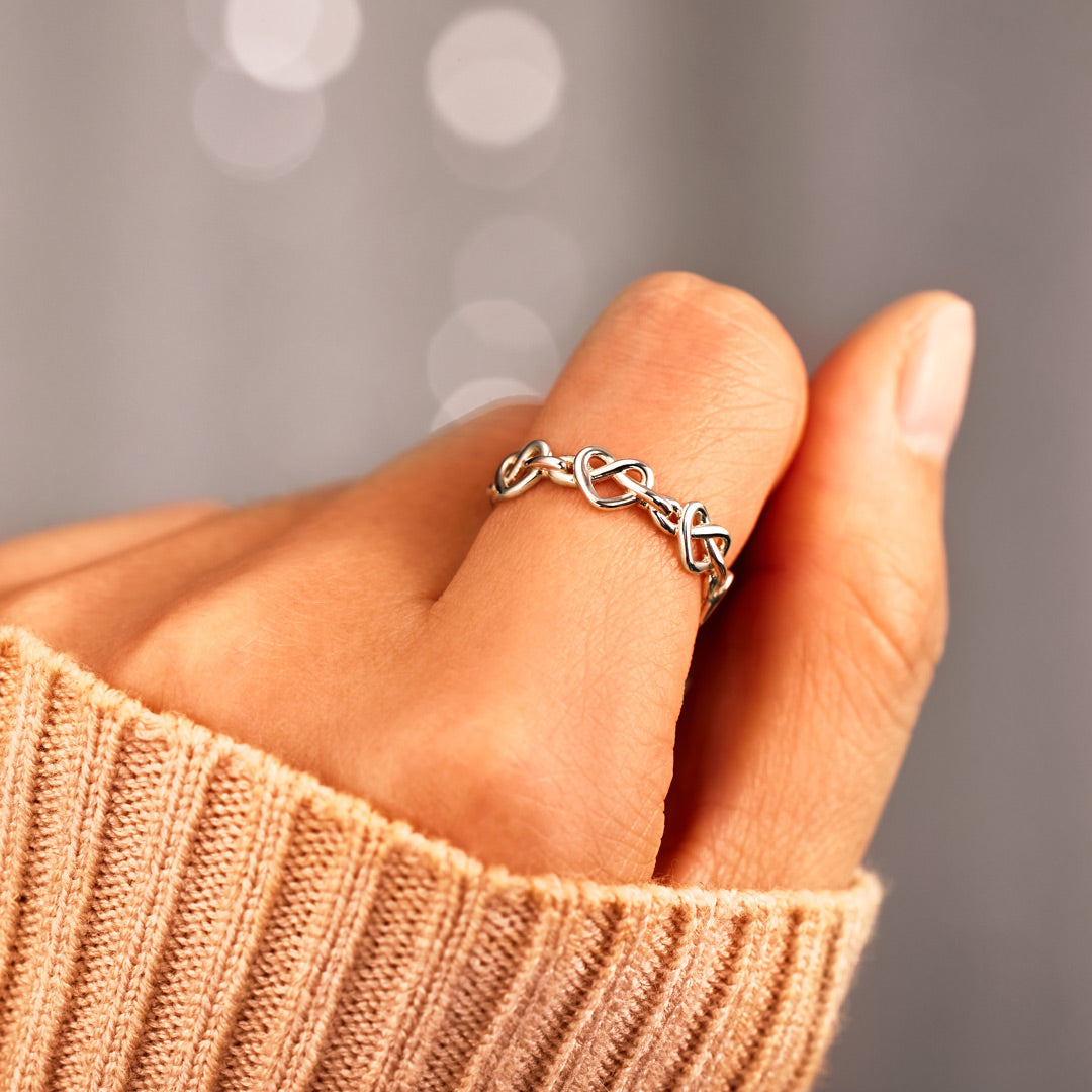 Mother & Daughter Always Connected Infinity Heart Knot Ring