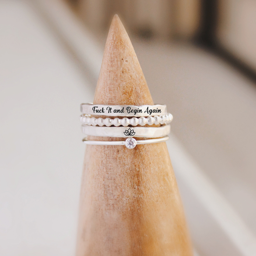 S925 Fuck It and Begin Again Stacked Ring - 4 Rings Set