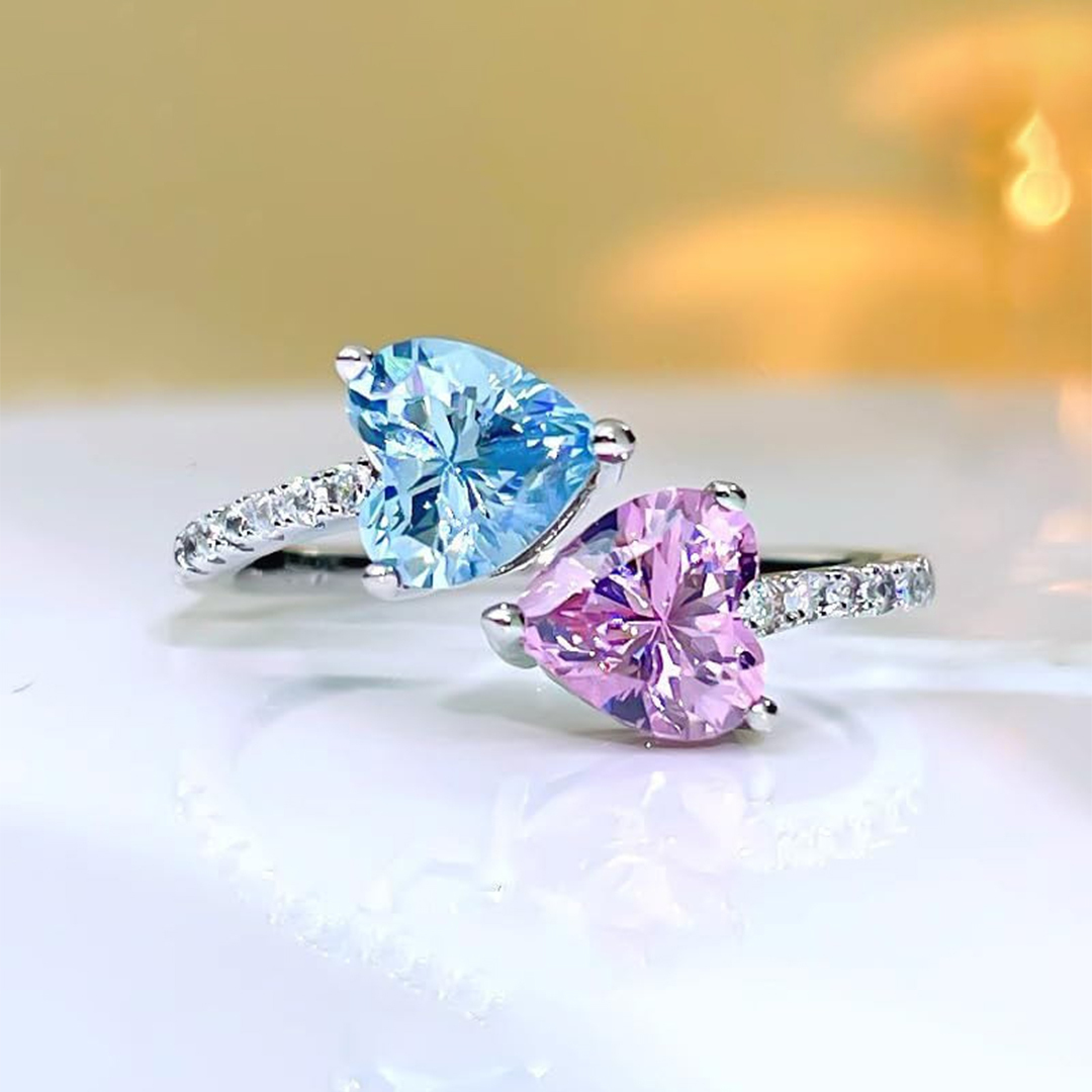 Mama of an Angel Pink & Blue Diamond Open Ring