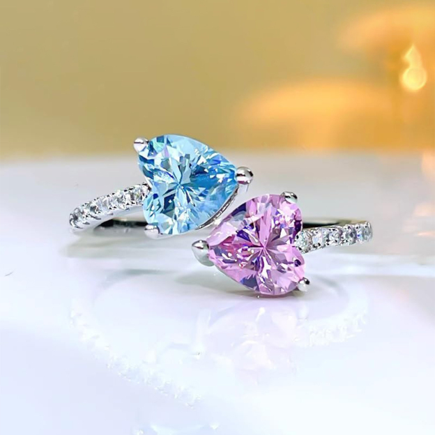 Mama of an Angel Pink & Blue Diamond Open Ring
