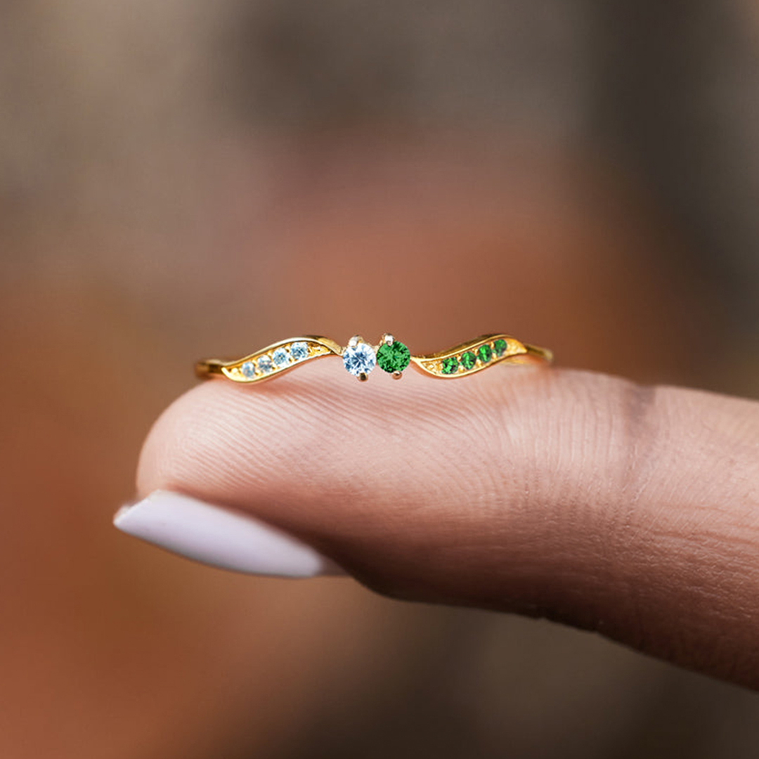 Mother & Daughter forever linked together Personalized Double Stone Wavy Ring