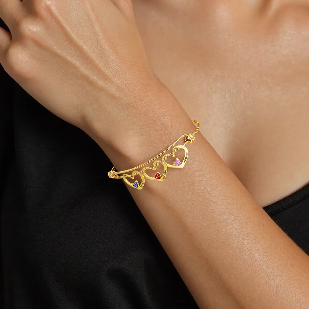For Mom- Name And Birthstone Custom bangle