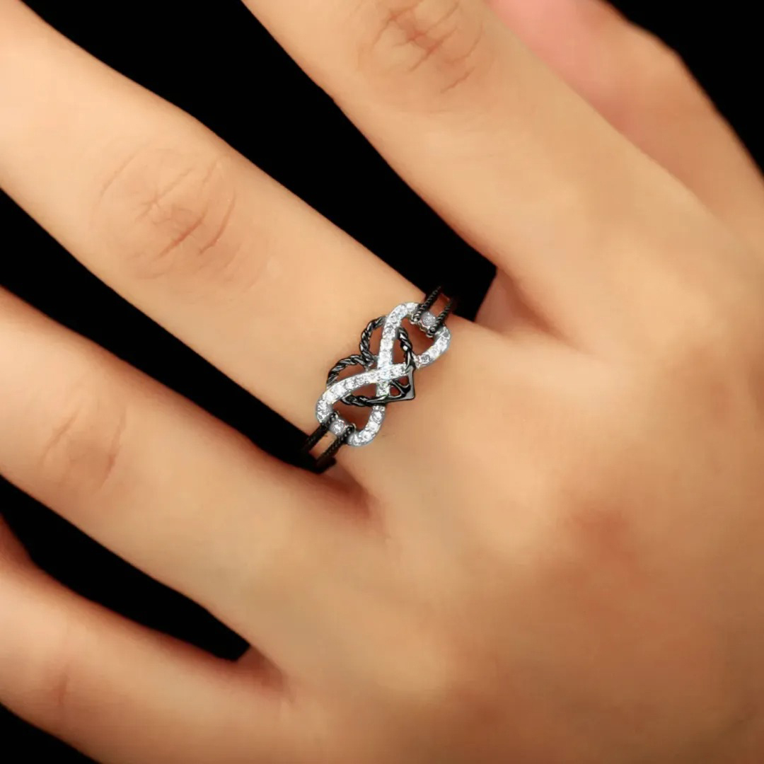 Self Love Infinity Heart Within Heart Black Ring
