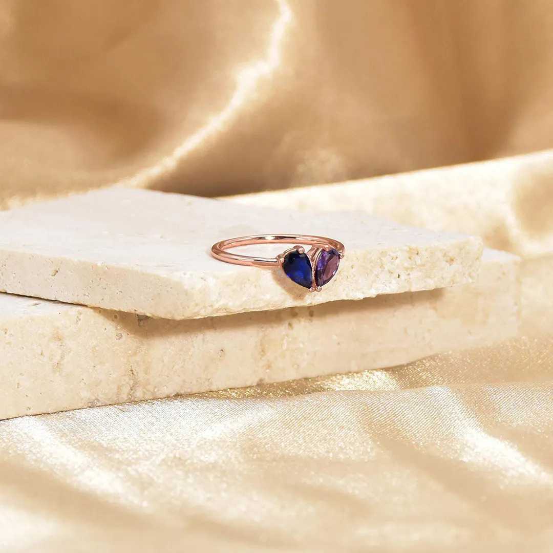 Mother & Daughter Customized Birthstones Heart Ring