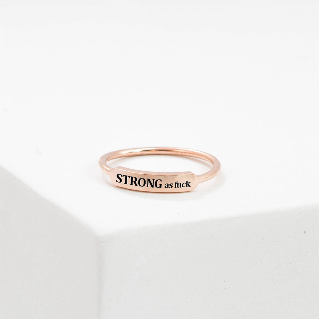 I am strong as fuck Dainty Bar Ring 