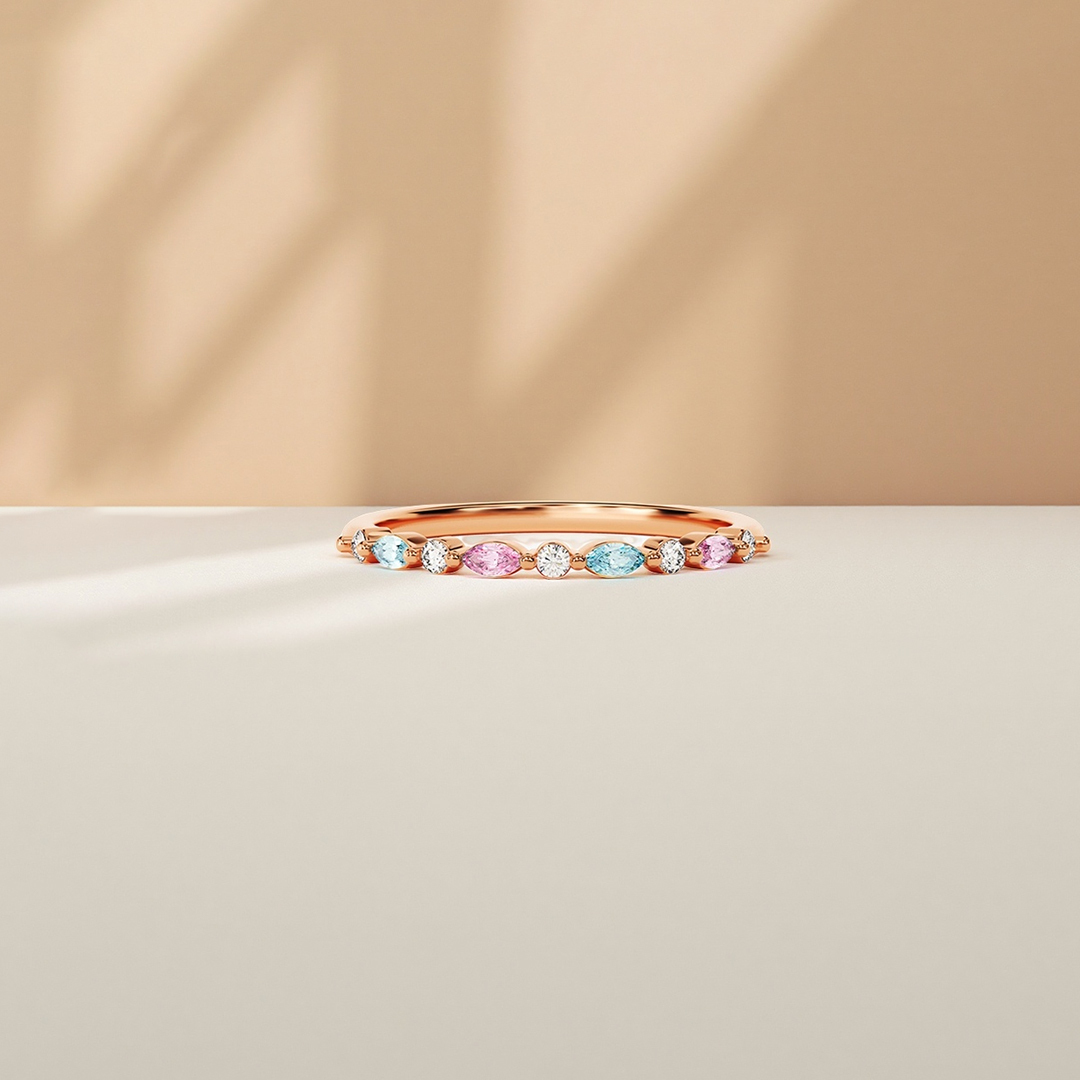 For Memorial - Mama of An Angel Blue & Pink Diamond Thin Ring