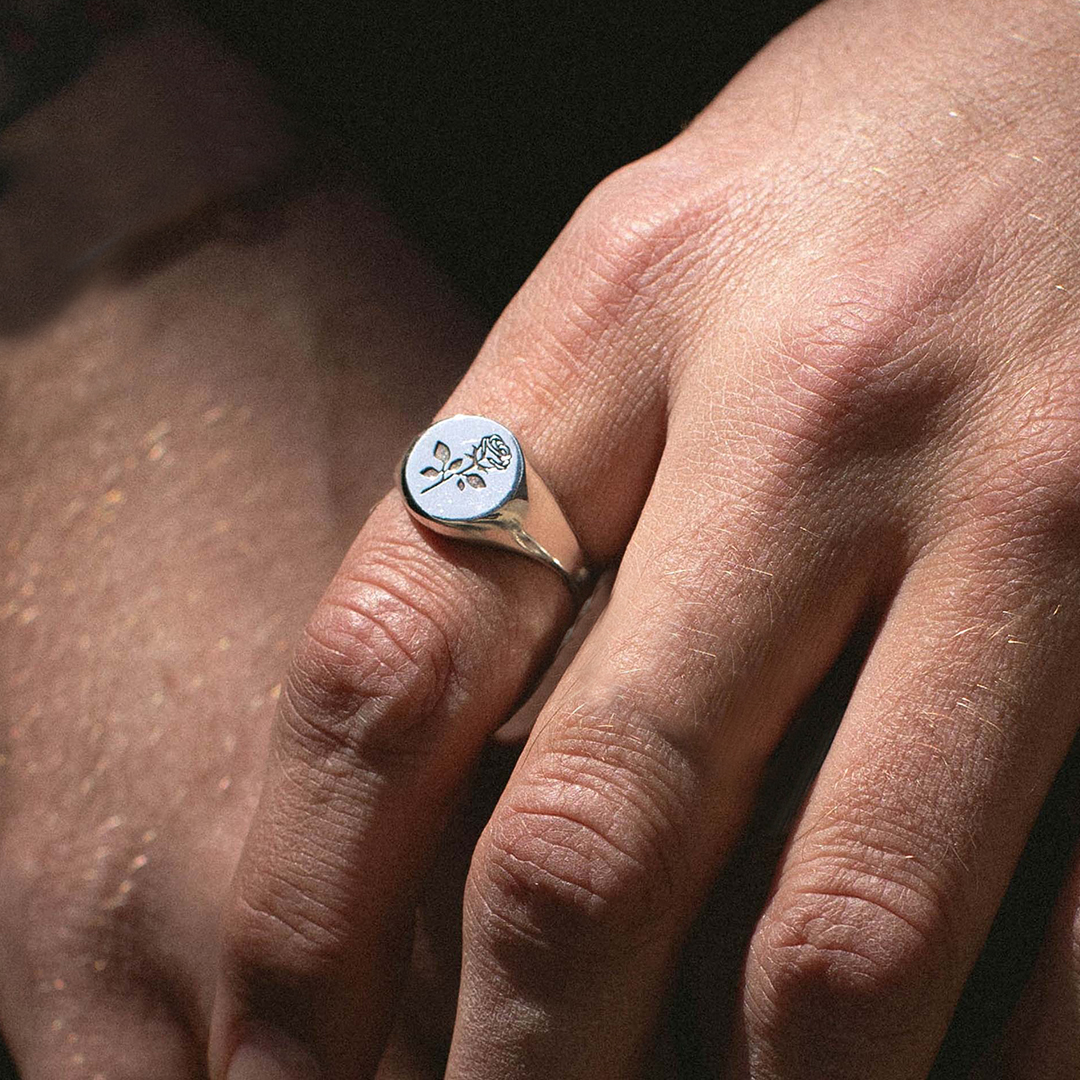 Rose Signet Ring in Sterling Silver