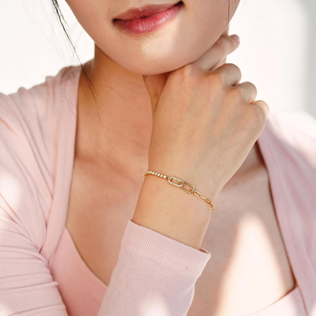 For Mother and Daughter-Half Diamond Chain Circle Bracelet