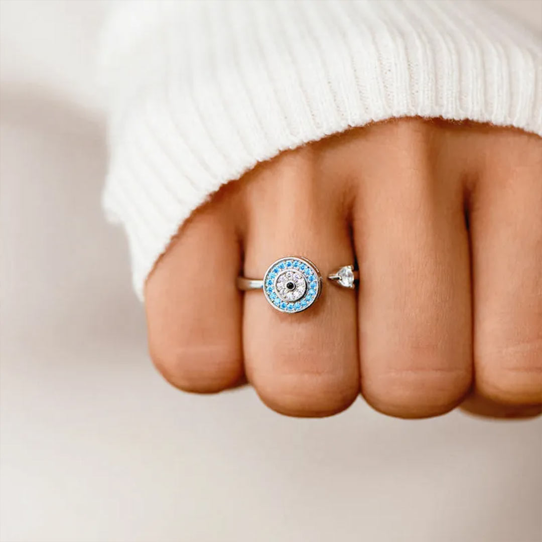 S925 I Will Love & Protect You from Anything You Fear Evil Eye Fidget Ring