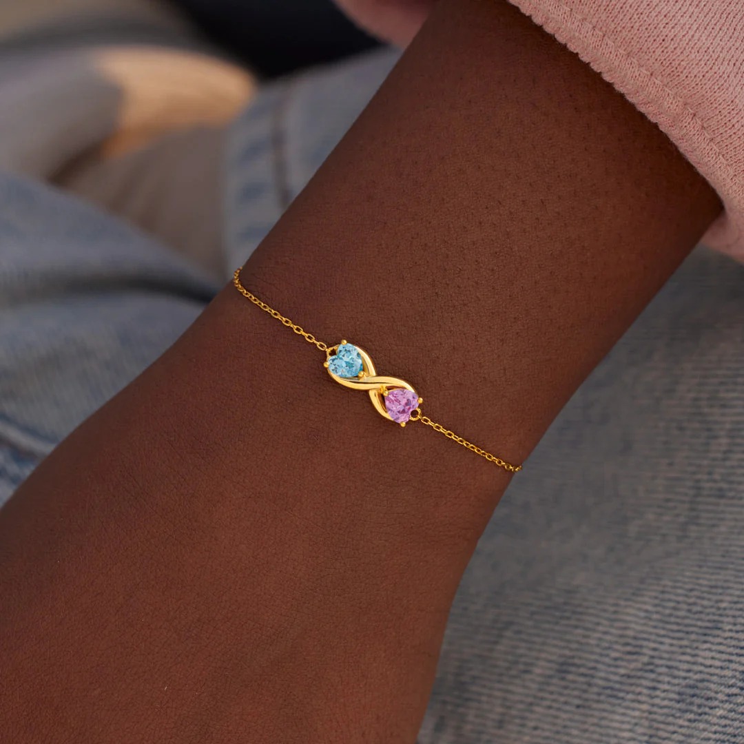 For Mother & Daughter -Double Customized Heart Birthstones Infinity Bracelet