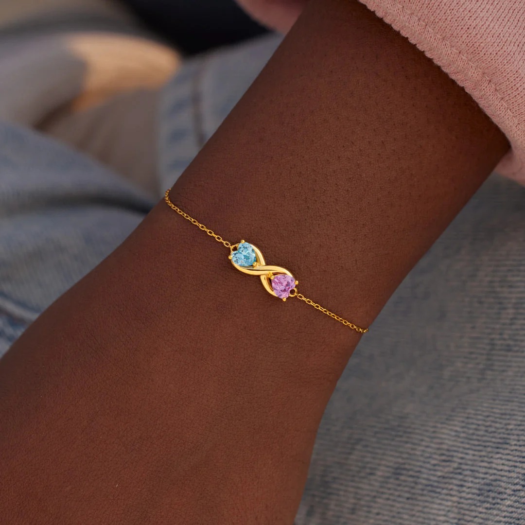For Mother & Daughter -Double Customized Heart Birthstones Infinity Bracelet