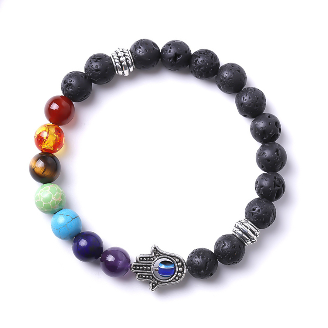Volcanic Lava Bead Evil Eye 7 Chakra Balancing Bracelet