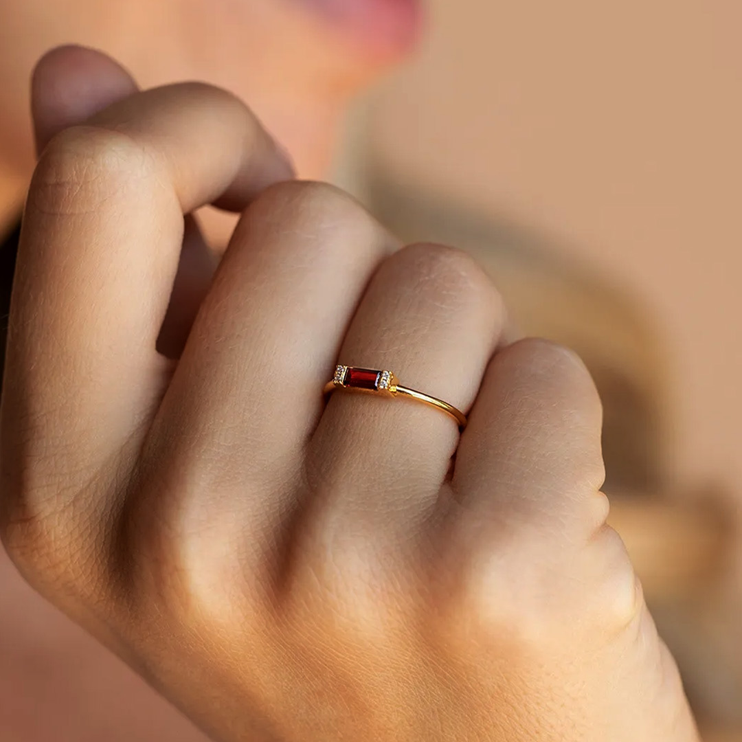 For Self-Self Love Garnet Baguette Ring