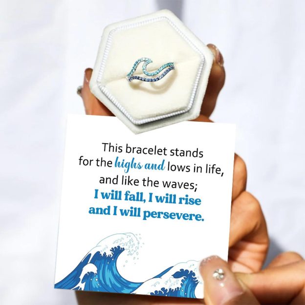 Double Blue Wave Ring-I Will Fall I Will Rise