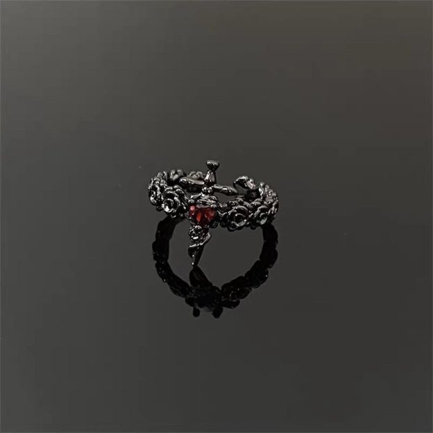 I’m Strong as Fuck-Black Rose Heart Sword Open Ring
