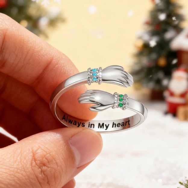For Granddaughter - S925 Always With You  Custom Birthstone Hug Ring