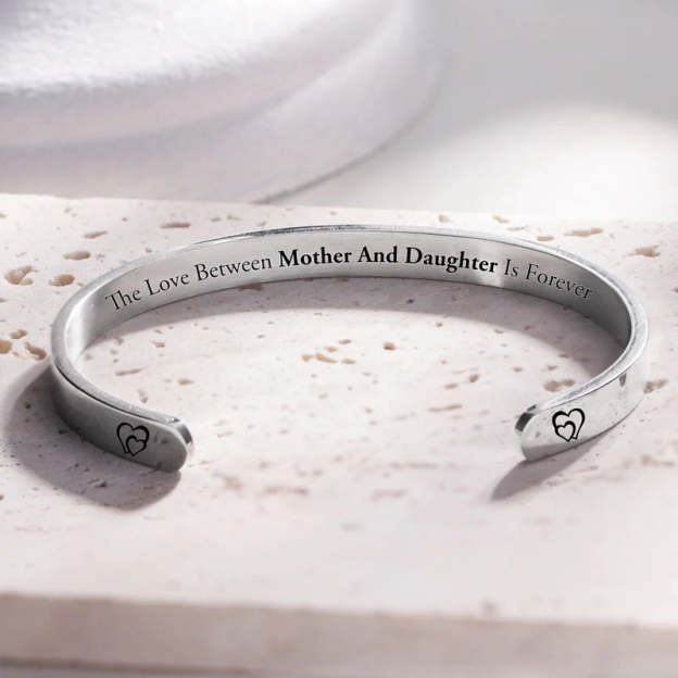 The Love Between Mother And Daughter Is Forever Double Heart Cuff Bracelet