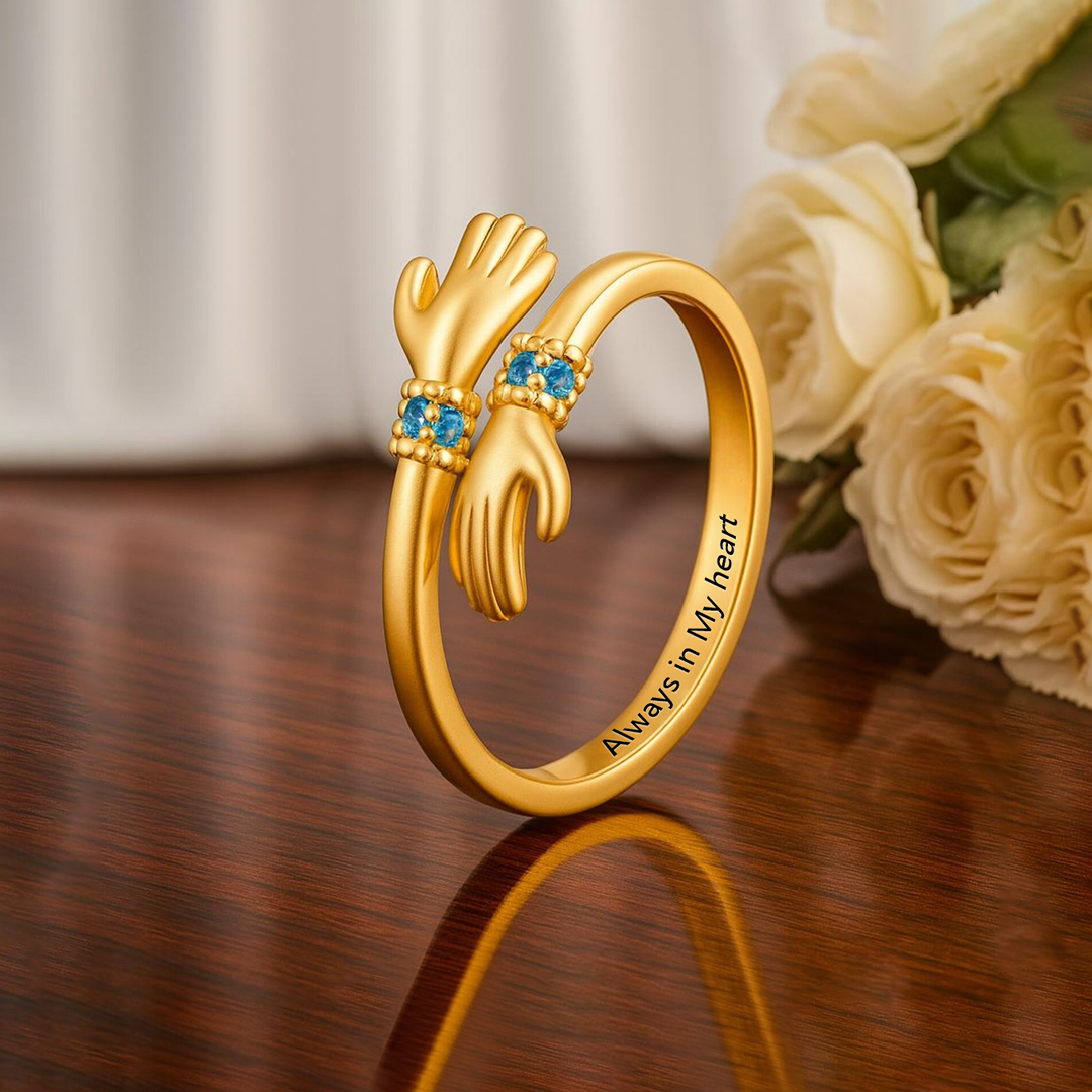 For Granddaughter - Always Keep Me In Your Heart Custom Birthstone Hug adjustable Ring