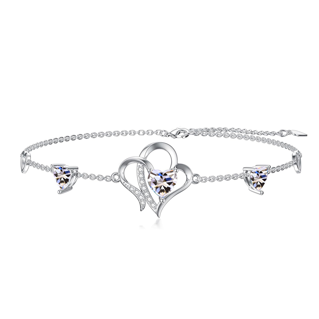 For Daughter-in-Law - S925 Birthstone Double Heart Bracelet