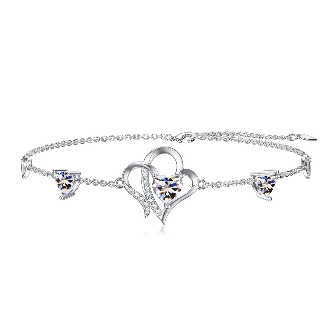 For Daughter-in-Law - S925 Birthstone Double Heart Bracelet