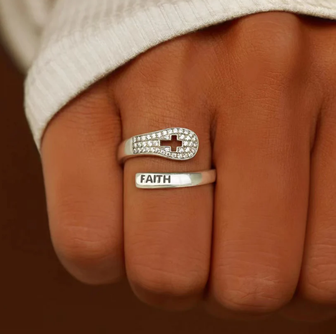 S925 Faith Cross Open Ring