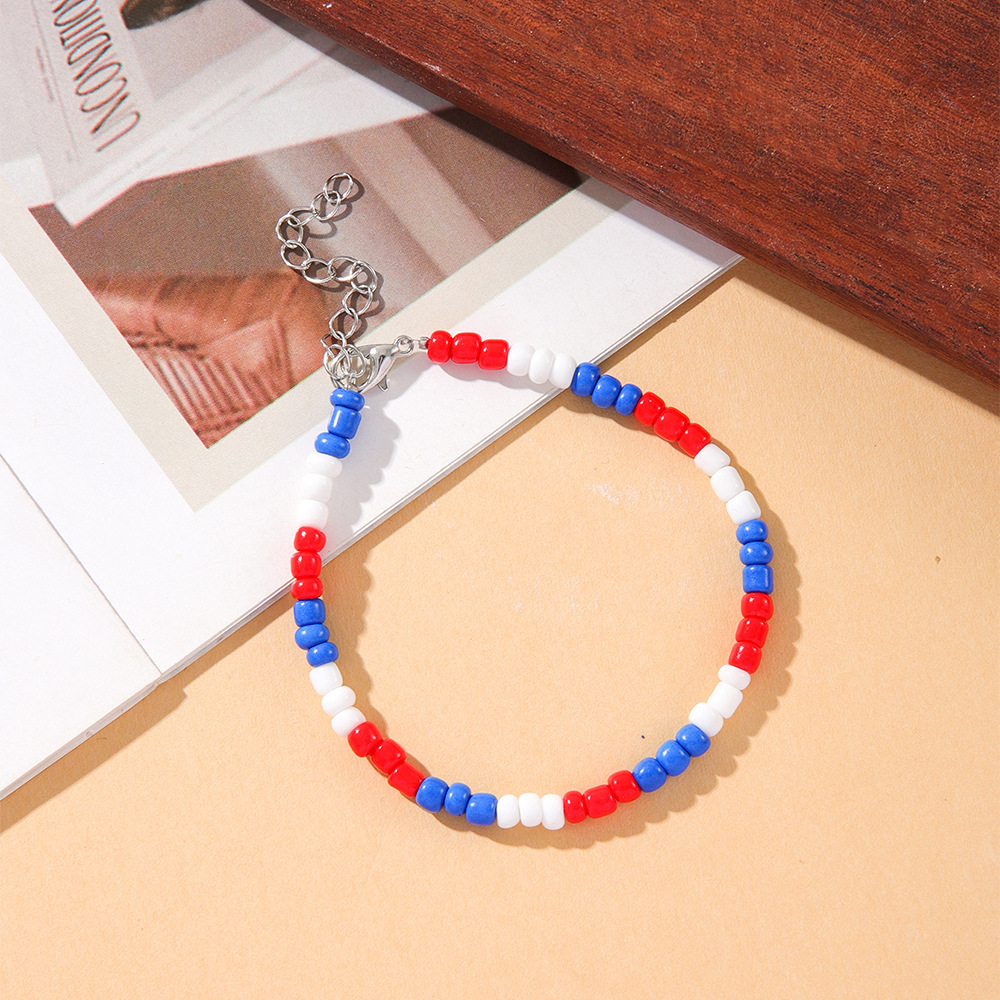 Red-Blue-White Beads Bracelet
