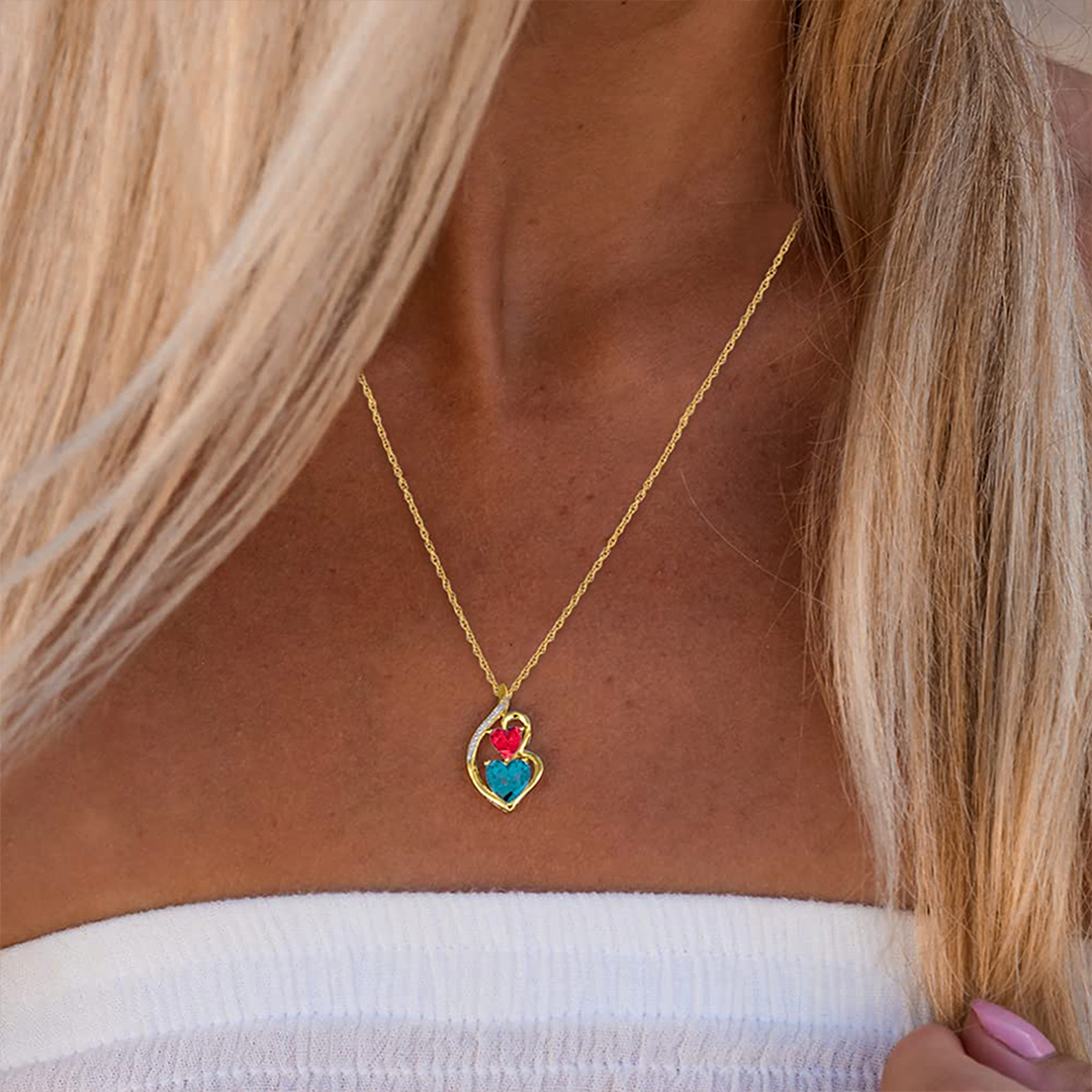 S925 The Love Between Mother And Daughter Is Forever Love Eternal Birthstone Customized Double Heart Necklace