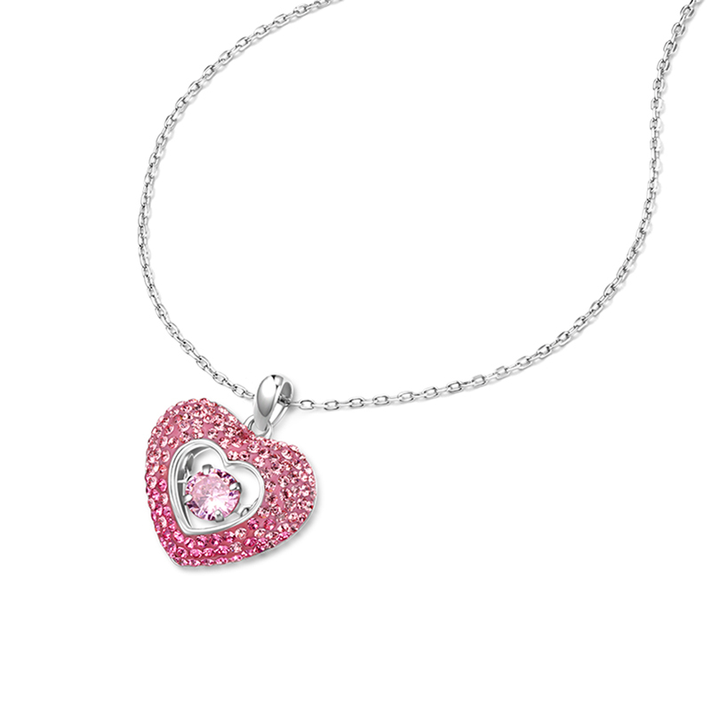 For Daughter - S925 Mother & Daughter Forever Linked Together Pink Beating Heart Necklace