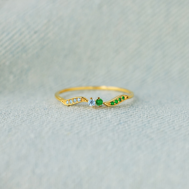 For Love - High Tide Or Low Tide Personalized Double Stone Wavy Ring