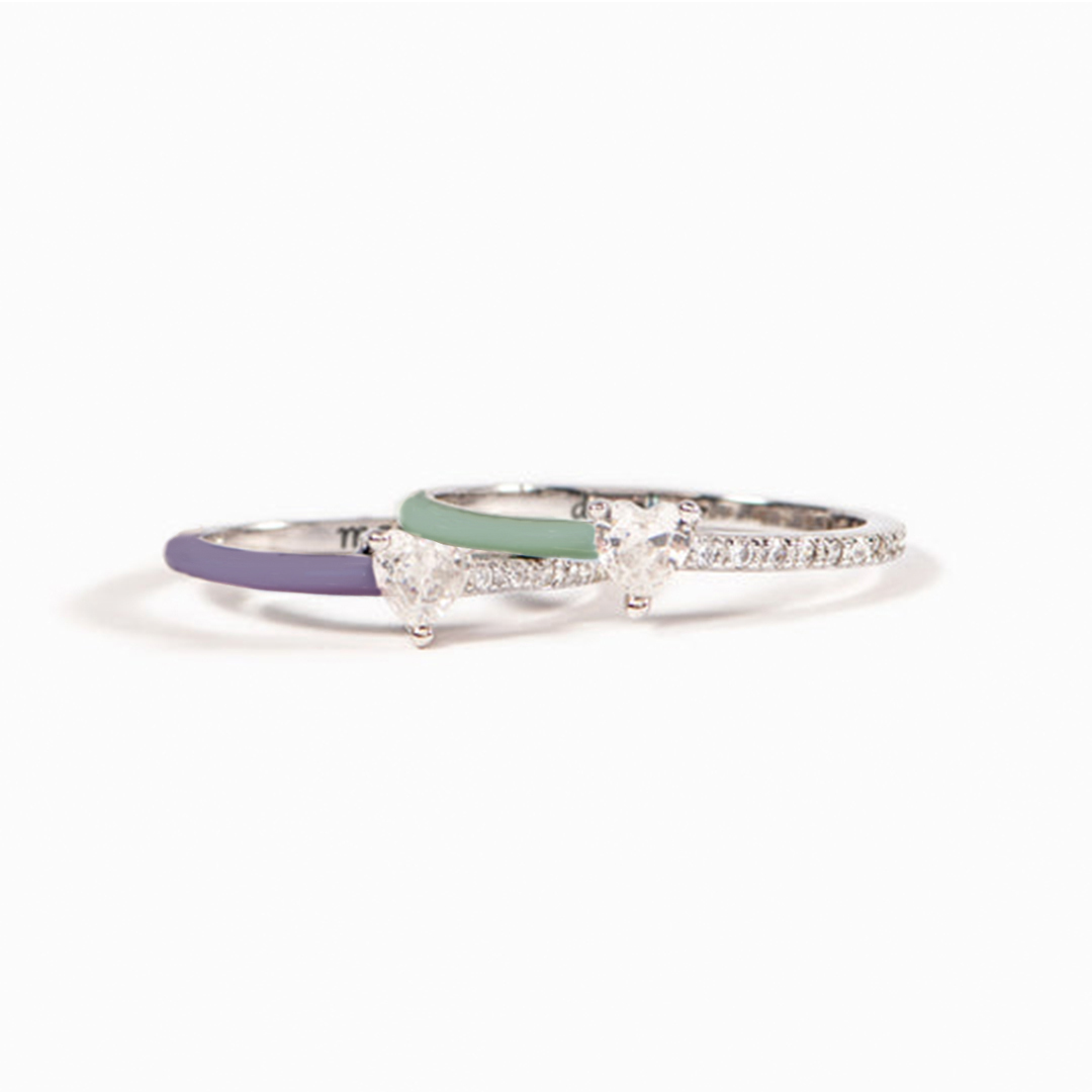 Mother & Daughter Purple Green Heart-cut Rings