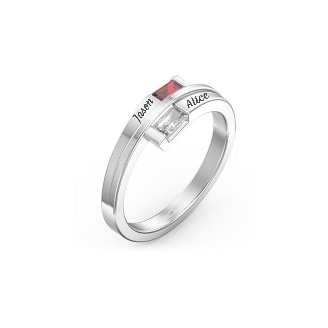 For Love - S925 Names & Birthstones Custom Split Level Ring
