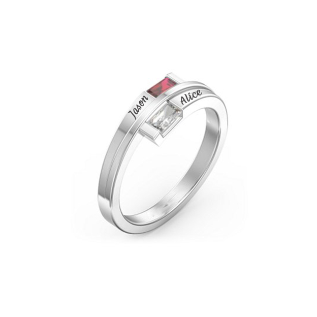 For Love - S925 Names & Birthstones Custom Split Level Ring