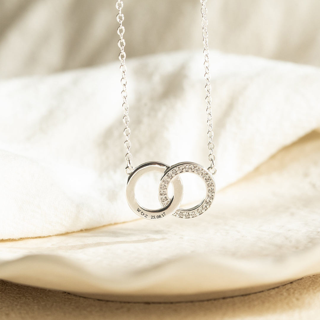 For Love - S925 We Are Forever Linked Together Initials Date Custom Interlocking Necklace