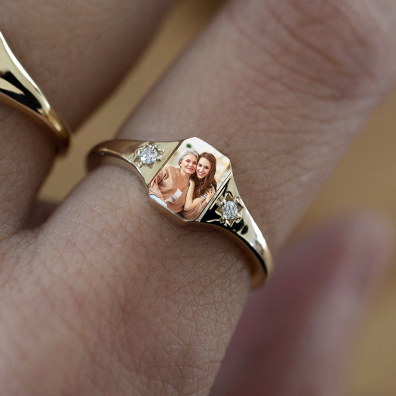 S925 Mother & Daughter Forever Linked Together Photos And Birthstone Custom Ring