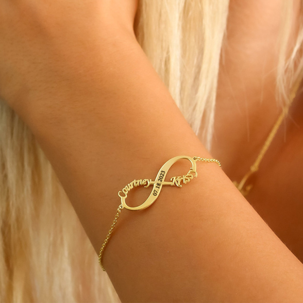 For Love - S925 I Love You Until Infinity Runs Out Name & Date Custom Infinity Bracelet