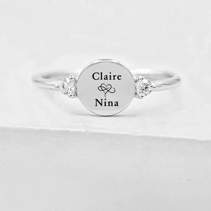 Custom Two-Name Double Diamond Circle Ring