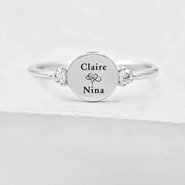 Custom Two-Name Double Diamond Circle Ring