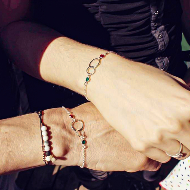 S925 Mother & Daughter Forever Linked Together Birthstone Custom Circle Bracelet