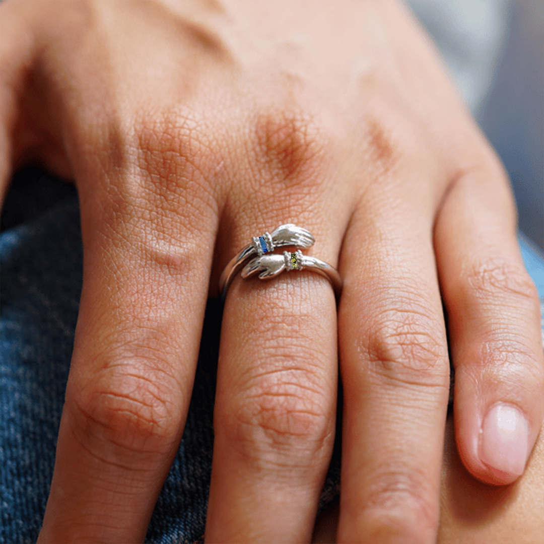 For Granddaughter - S925 Always Keep Me In Your Heart Birthstone Custom Glove Hug Ring