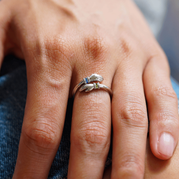 For Granddaughter - S925 Always Keep Me In Your Heart Birthstone Custom Glove Hug Ring