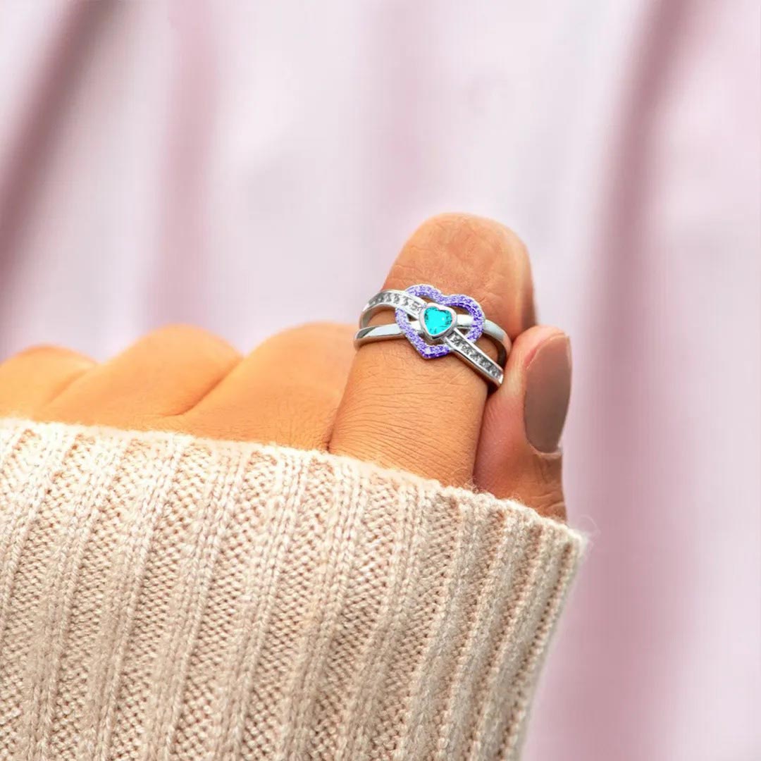 Suivide Prevention Awareness-Teal And Purple Heart Ring