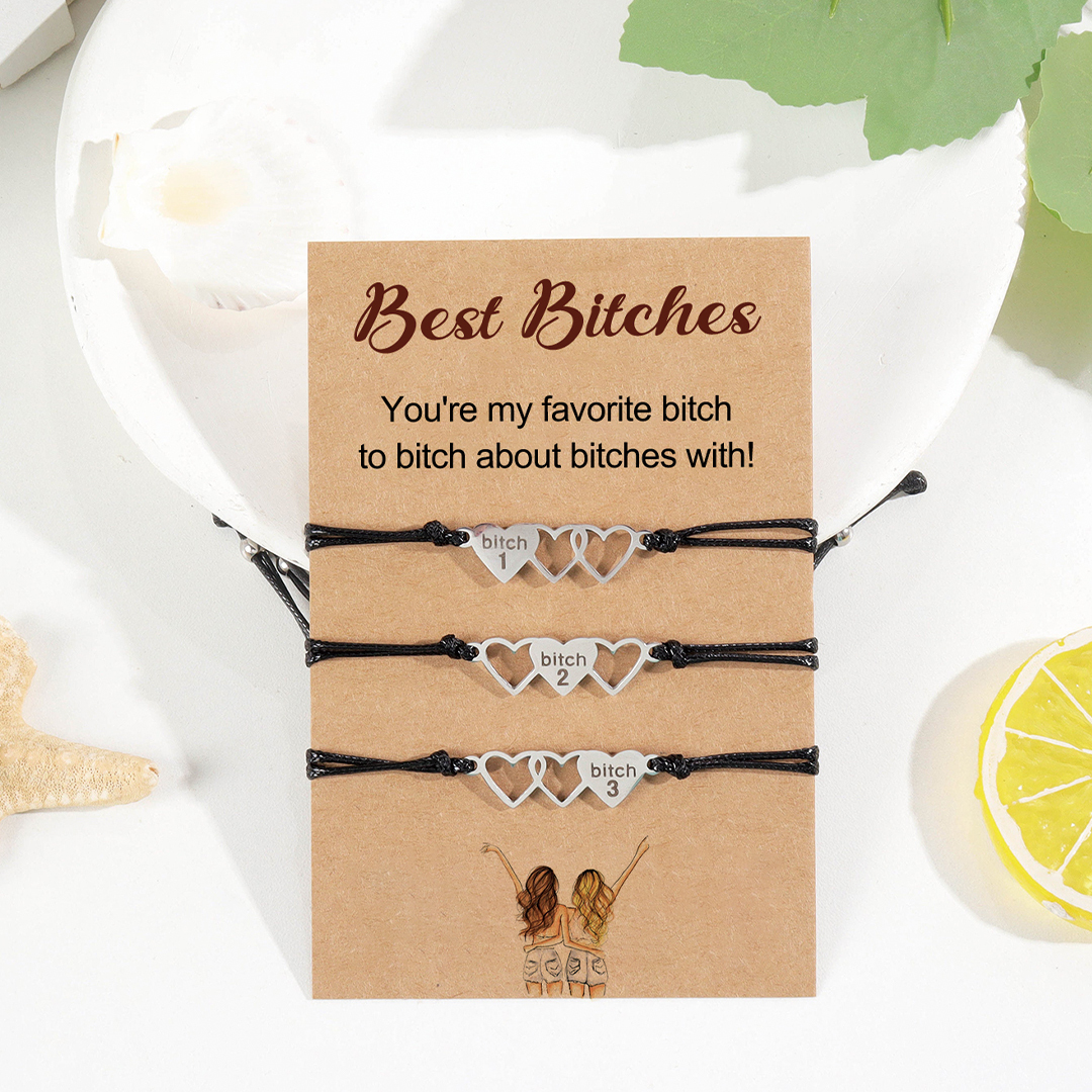 For Friend - Best Bitches Heart Braided Bracelet