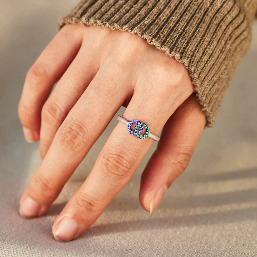 S925 Custom Birthstones Interlocking Ring