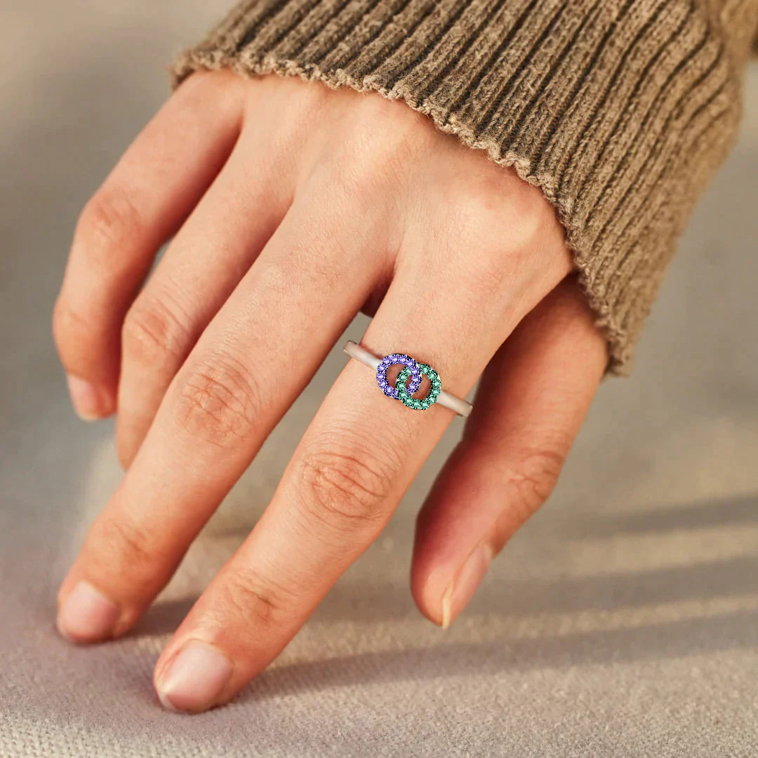 S925 Custom Birthstones Interlocking Ring