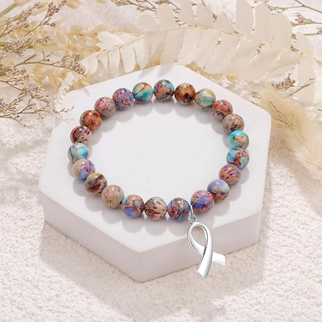 S925 Conquer Cancer Beaded Stretch Bracelet