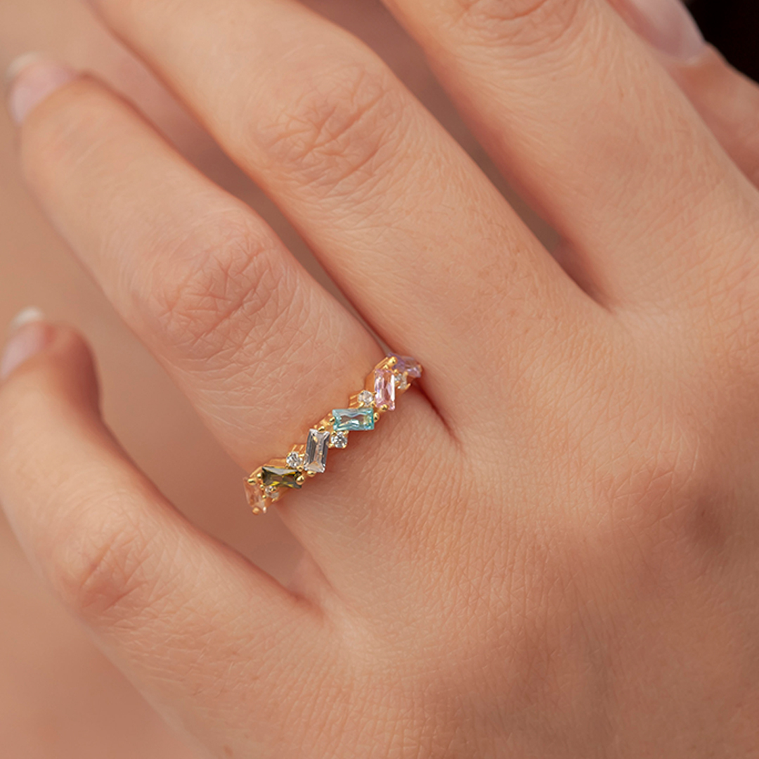 S925 Custom Rectangular Birthstone Ring