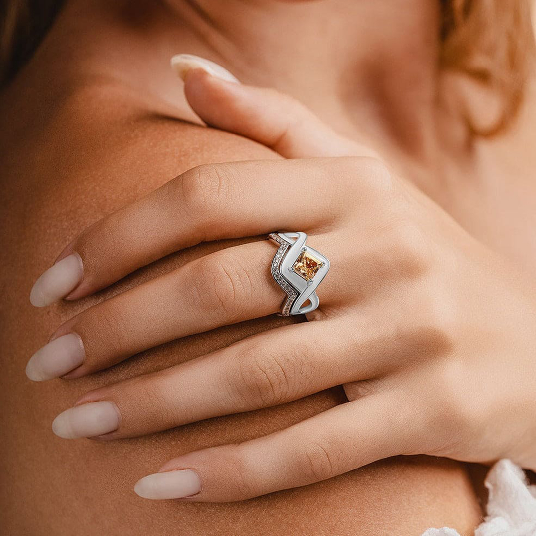 For Love - S925 Yellow Crystal Wave Ring